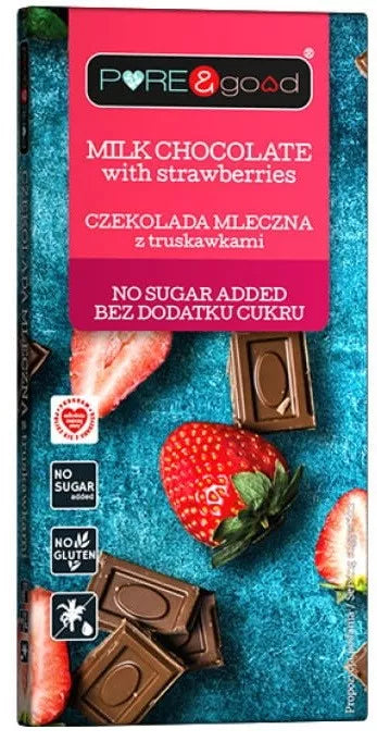PURE & GOOD Czekolada bezglutenowa mleczna z truskawkami bez dodatku cukru 75g