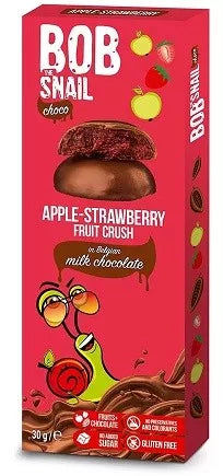 BOB SNAIL Przekąska jabłkowo-truskawkowa w mlecznej belgijskiej czekoladzie (30g)