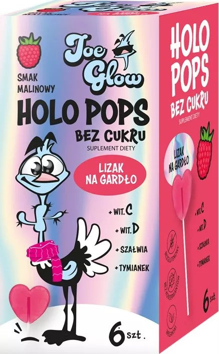 JOE GLOW Lizak HOLOPOPS kulka bez cukru o smaku malinowym z wit C i D  6 szt. (36g)