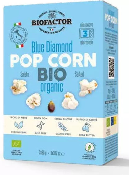 BIOFACTOR Popcorn niebieski z solą bezglutenowy do mikrofalówki (3 x 90 g) - BIO