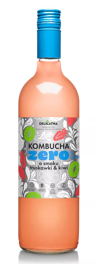 *DELIKATNA Kombucha ZERO o smaku truskawki i kiwi 0 % cukru  (700 ml)