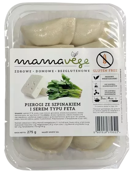 *MAMAVEGE Pierogi ze szpinakiem i serem feta, bezglutenowe (275g)