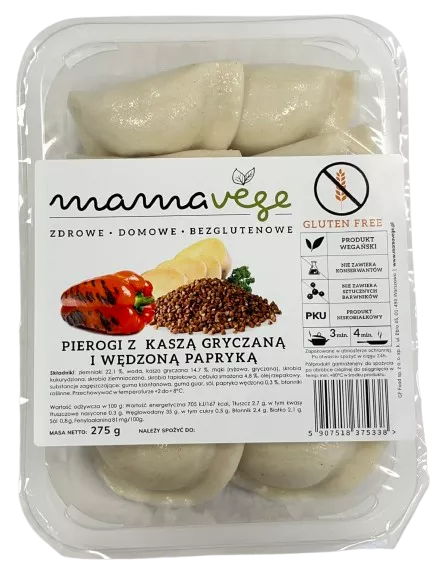 *MAMAVEGE Pierogi z kaszą gryczaną i wędzoną papryką bezglutenowe (275g)