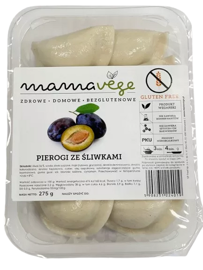 *MAMAVEGE Pierogi ze śliwkami, bezglutenowe (275g)