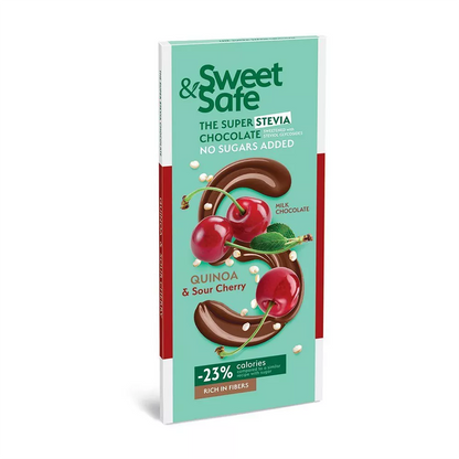 SWEET&SAFE Czekolada deserowa-malina i ziarna konopi słodzona stewią (90g)