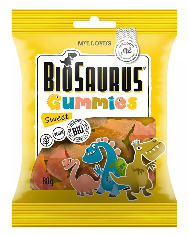 BIOSAURUS Żelki owocowe słodkie bezglutenowe (80 g) - BIO