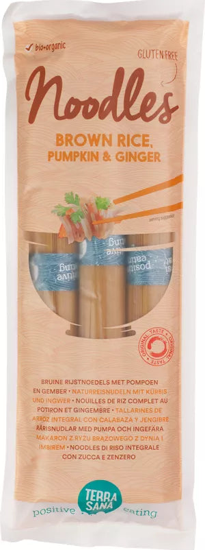 TERRASANA Makaron z ryżu brązowego z dynią i imbirem bezglutenowy spaghetti (250 g) - BIO