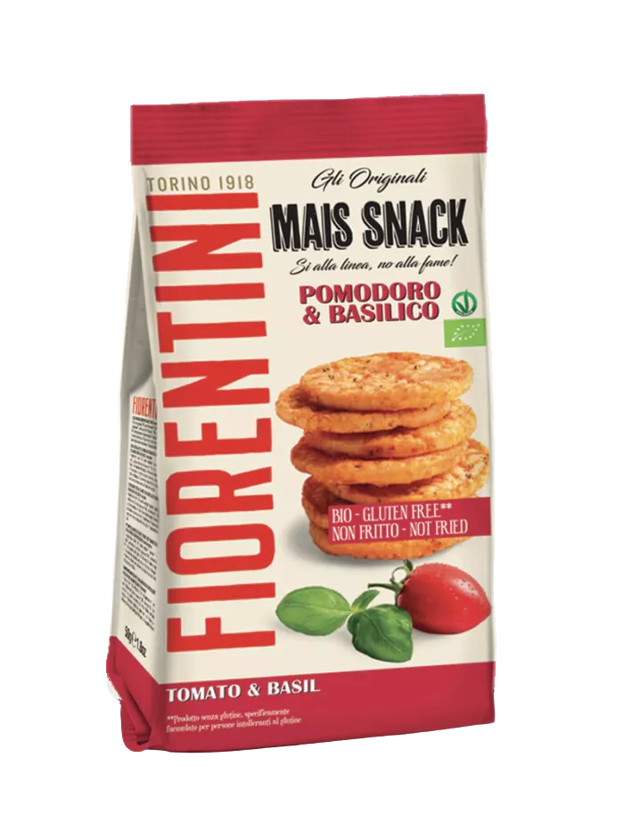 FIORENTINI Krążki kukurydziane z pomidorami i bazylią bezglutenowe (50g) - BIO