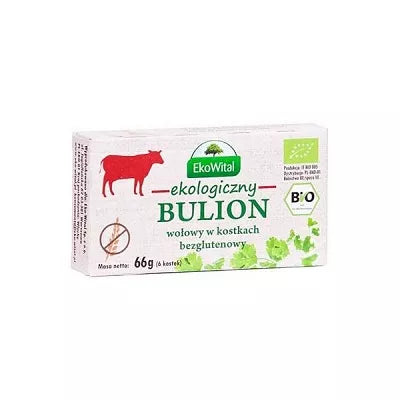 EKOWITAL Bulion wołowy ekologiczny w kostkach, bezglutenowy, bez oleju palmowego (66g) - BIO